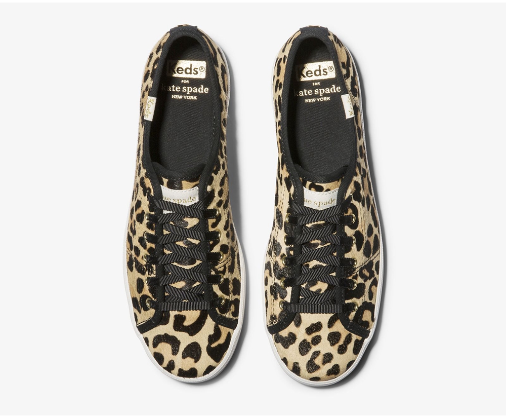 Womens Keds Sneakers - Kate Spade new york Kickstart Calf Hair - Leopard - 6347-AUVPT